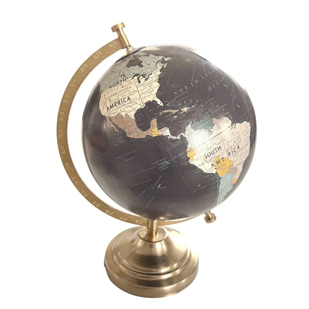Desktop World Globe 11.5in Black Gold Brass Base Office Decor Educational